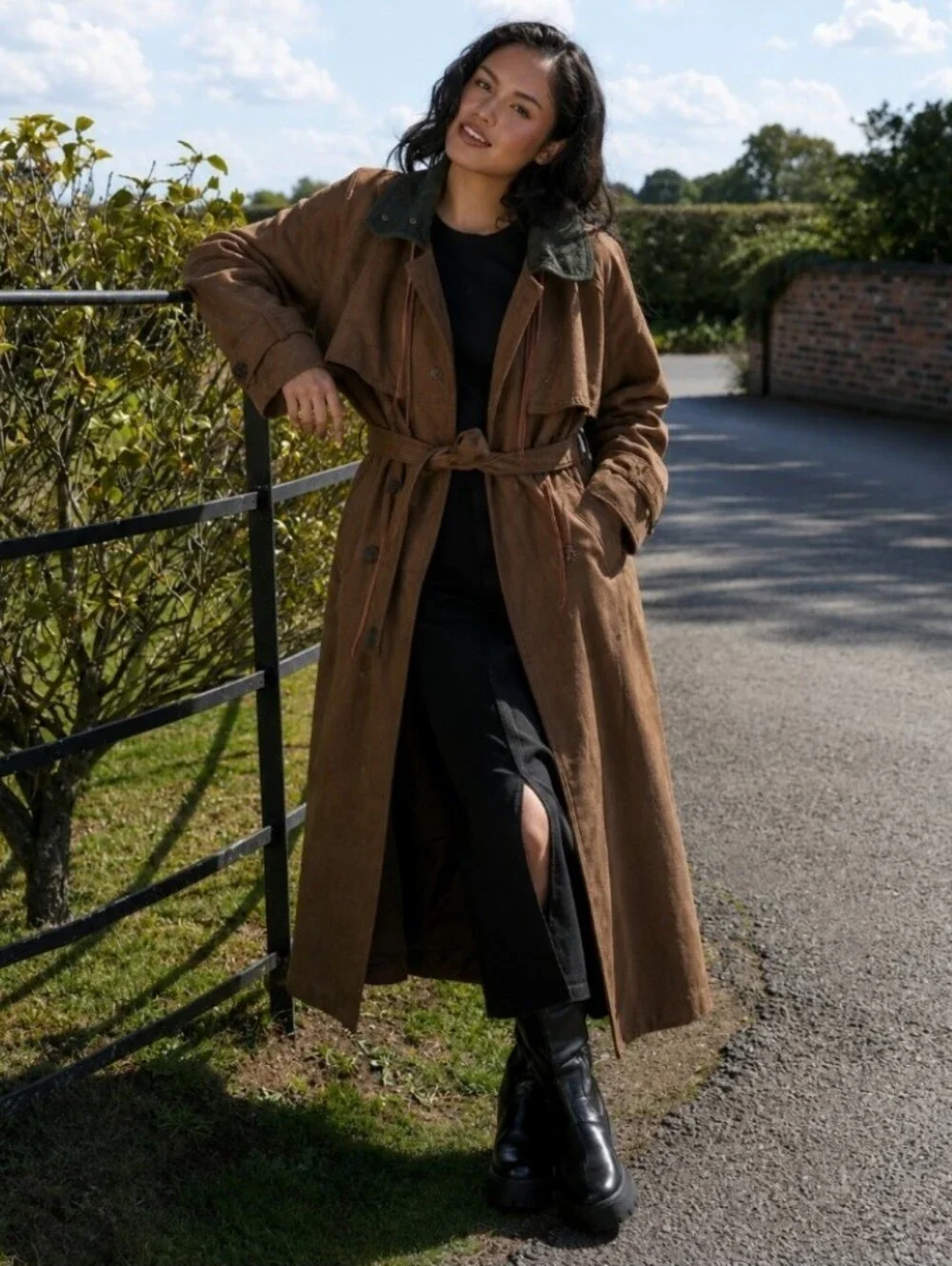 Vintage David Benjamin Designer Collection Brown Suede Oversized Trench Coat - Picture 3 of 15